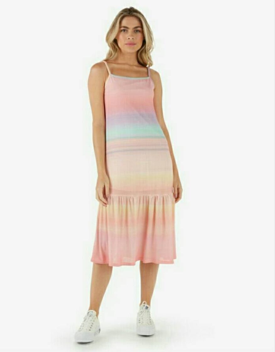 Fashion Vestido Midi Evasê Babado Maria Multicor