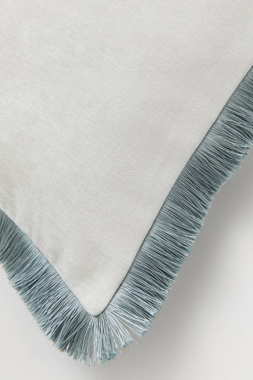 Product White velvet cushion with fringes