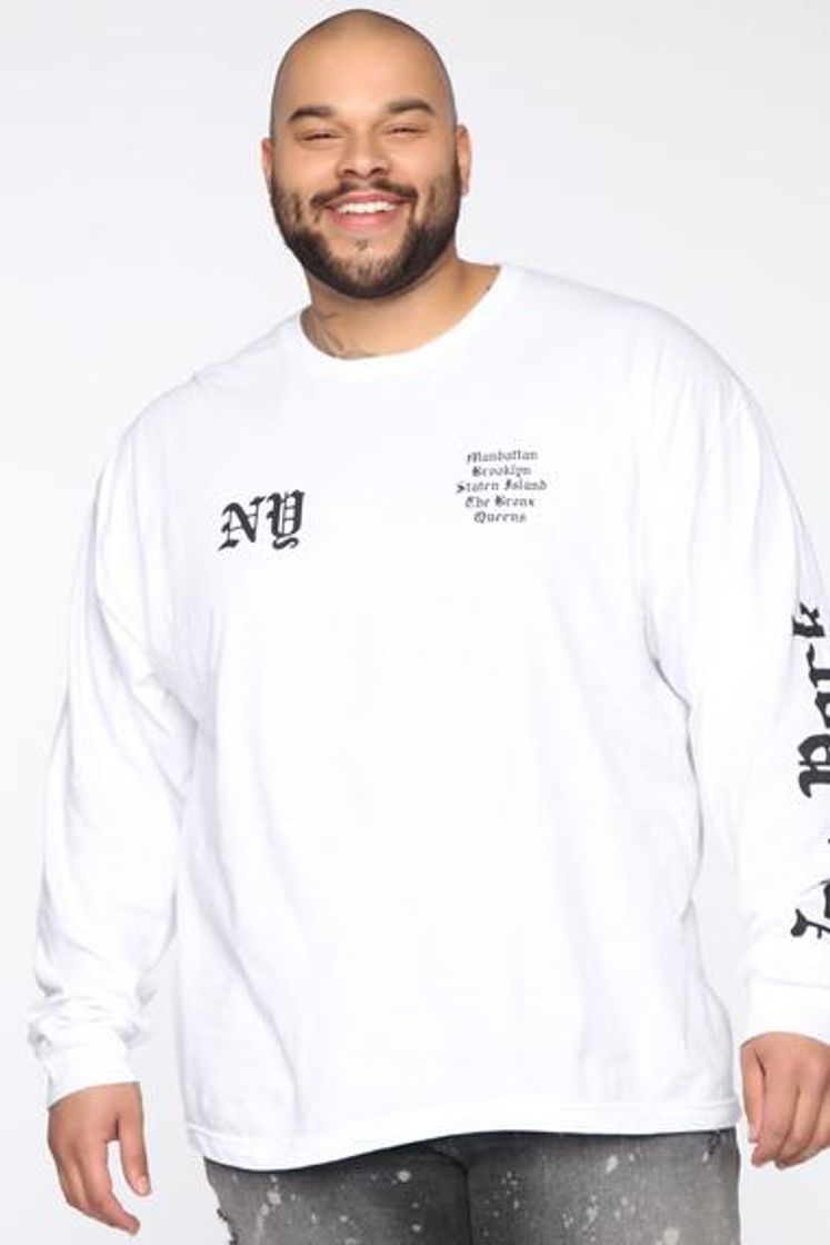 Old English New York Long Sleeve Tee - White/Black – Fashion Nova