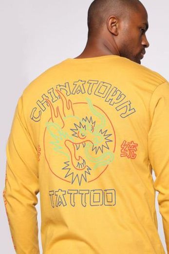 Chinatown Tattoo Long Sleeve Tee - Yellow/combo – Fashion Nova