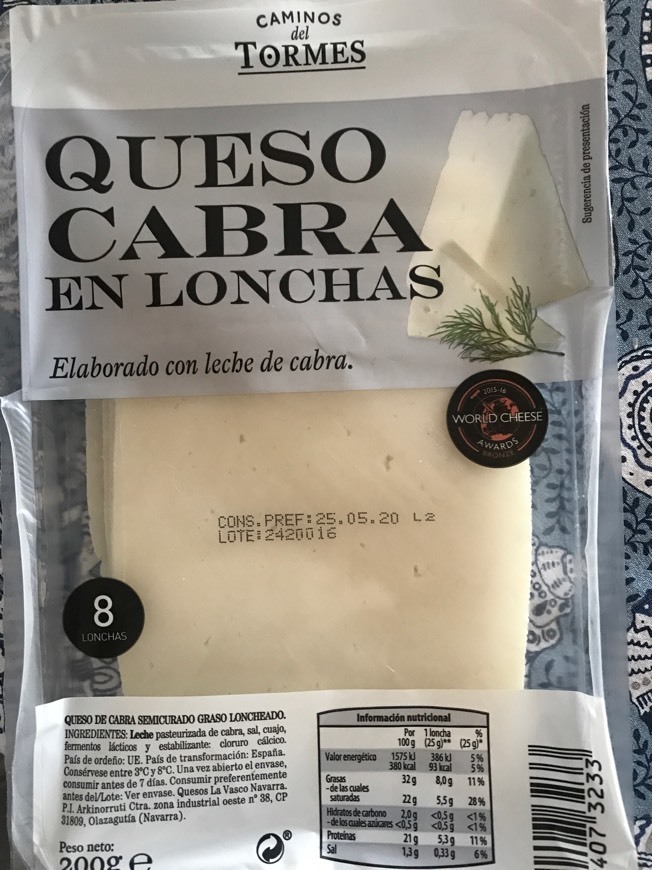 Producto Queso cabra lonchas