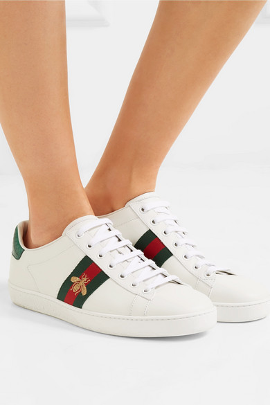 Products White Leather Women's Ace Embroidered Sneaker With Bee Print ...