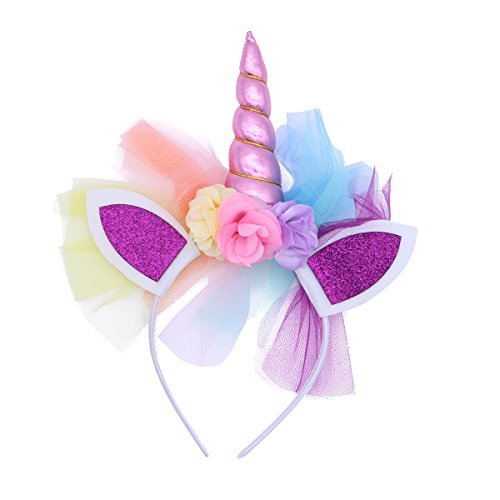 Place LUOEM Diadema cuerno de unicornio niñas Diadema unicornio diadema Cumpleaños Flor colorida