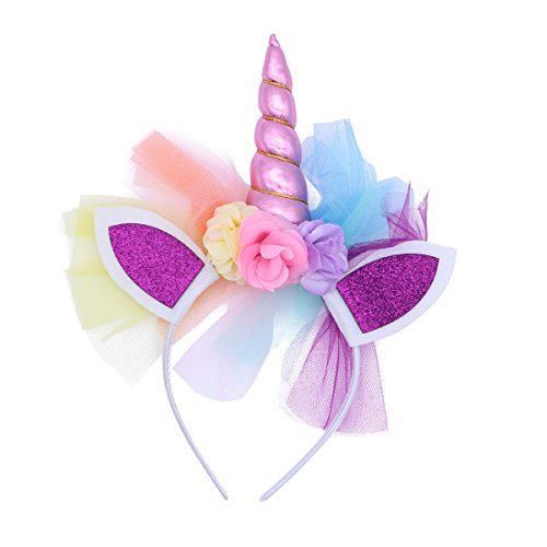 LUOEM Diadema cuerno de unicornio niñas Diadema unicornio diadema Cumpleaños Flor colorida