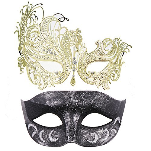 Place Thmyo Pack de 2 máscaras de Disfraces venecianas para Parejas, Mardi Gras