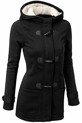 Social GHYUGR Abrigos con Horn Botones Mujer Invierno Elegantes Slim Chaqueta con Capucha