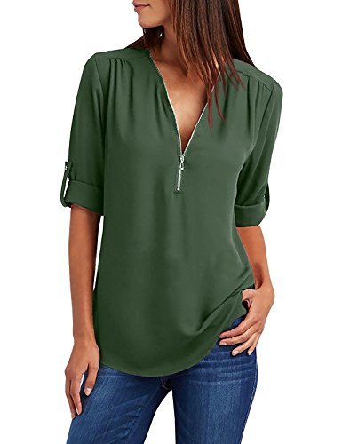 Social UMIPUBO Blusas y Camisa Mujer Vaquera Sexy Camisetas de Gasa Tops Cremallera