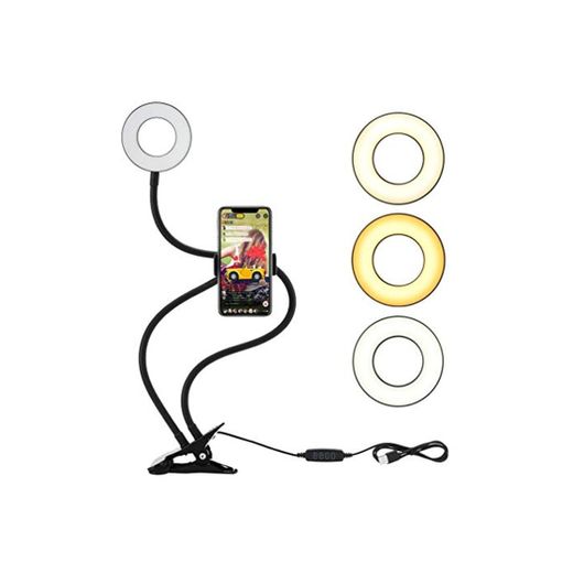 LEDGLE Selfie Ring Light con Soporte para Teléfono Móvil para LiveStream/Maquillaje/Youtube/Facebook