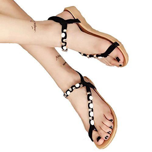 ZARLLE Sandalias Mujeres Moda Verano Plano Talla Grande Bohemia Clip Toe Dulce