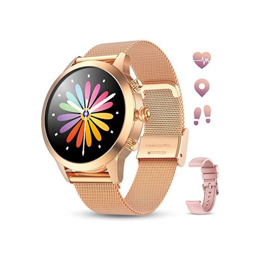 GOKOO Smartwatch Mujer Reloj Inteligente Pulsera de Actividad IP68 Impermeable Pulsómetros Elegante Reloj Inteligente Fitness Reloj Metal Monitoreo del Sueño Notificación Compatible con Android iOS