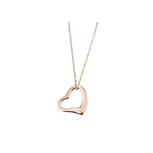 Large Heart Necklace) - BellaMira 14K Rose Gold Open Heart Pendant Necklace