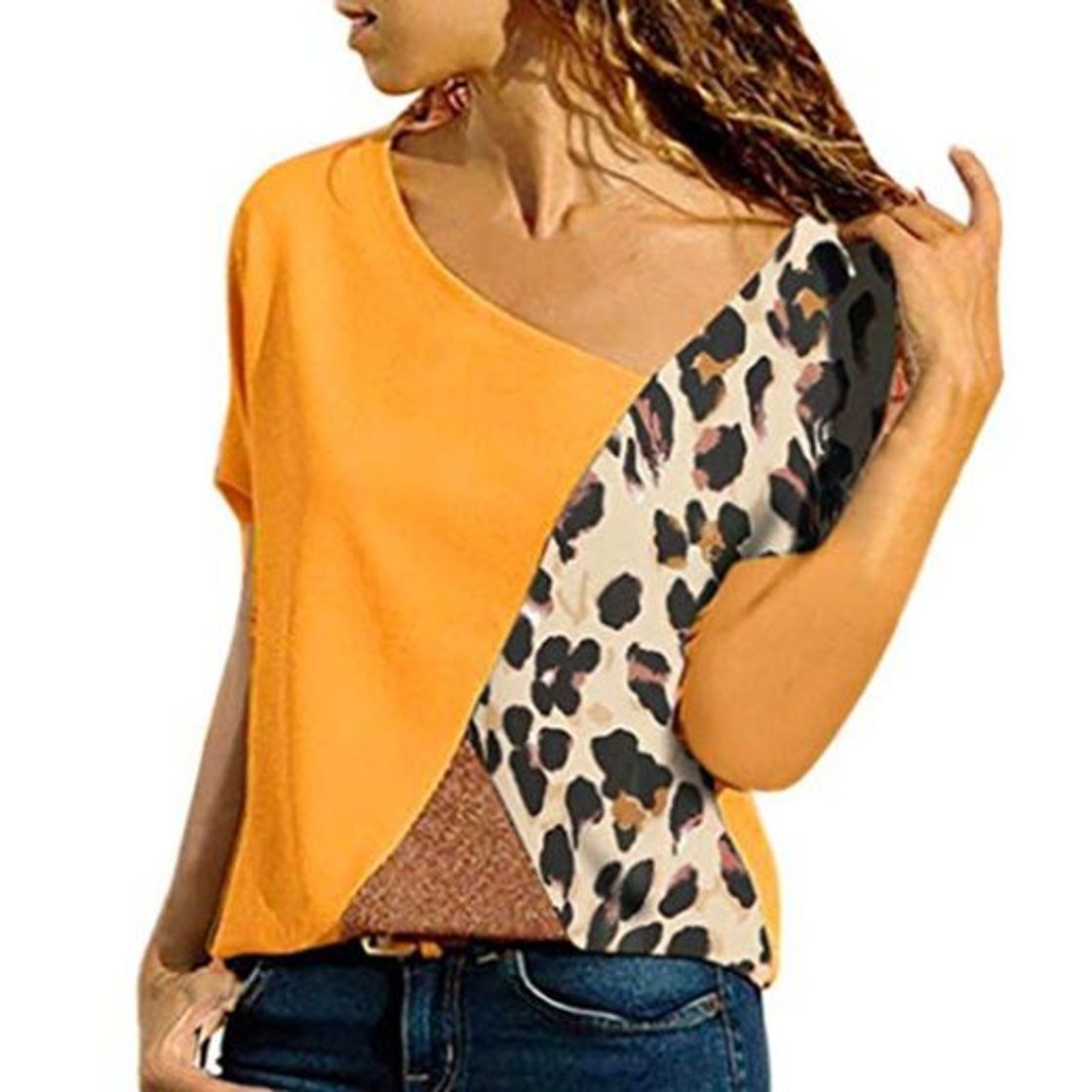 Fashion Camisetas de Talla Grande con Cuello asimétrico en Color Bolsillo Bolsillo Leopardo Camisetas Camisas Mujer Blusa Camisetas Manga Larga Sexy Tops Color Sólido Sexy Camisetas y Tops Pullover