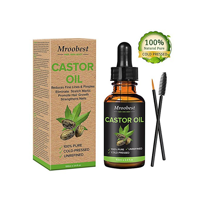 Beauty Castor Oil,Cold Pressed Castor Oil,100% Pure Castor Oil for Eyelashes, Eyebrows, Hair