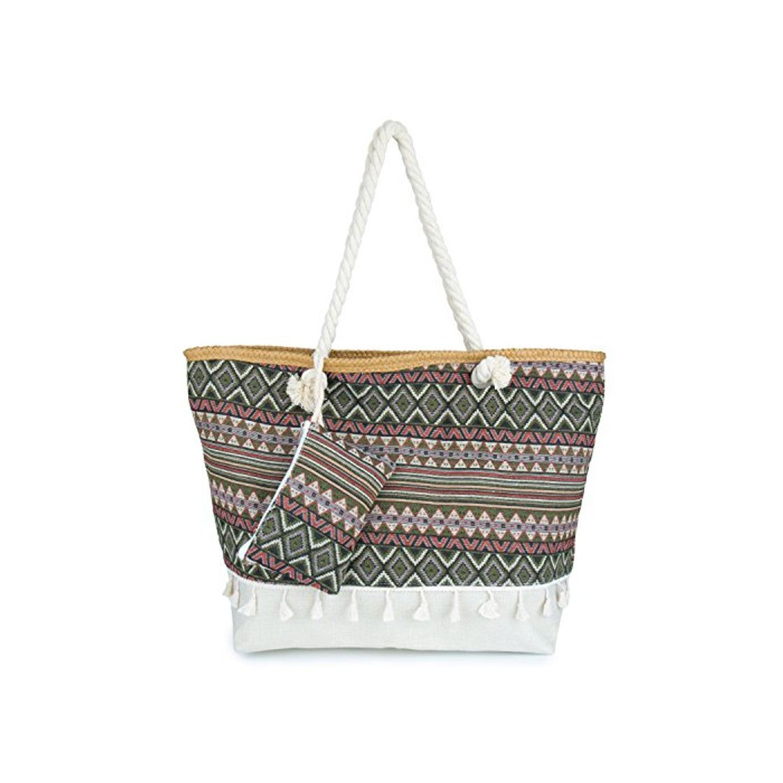 Social ZWOOS Bolsa de Playa de Lona Mujer Grande Bolso de Mano Shopper Bolsa con Cremallera