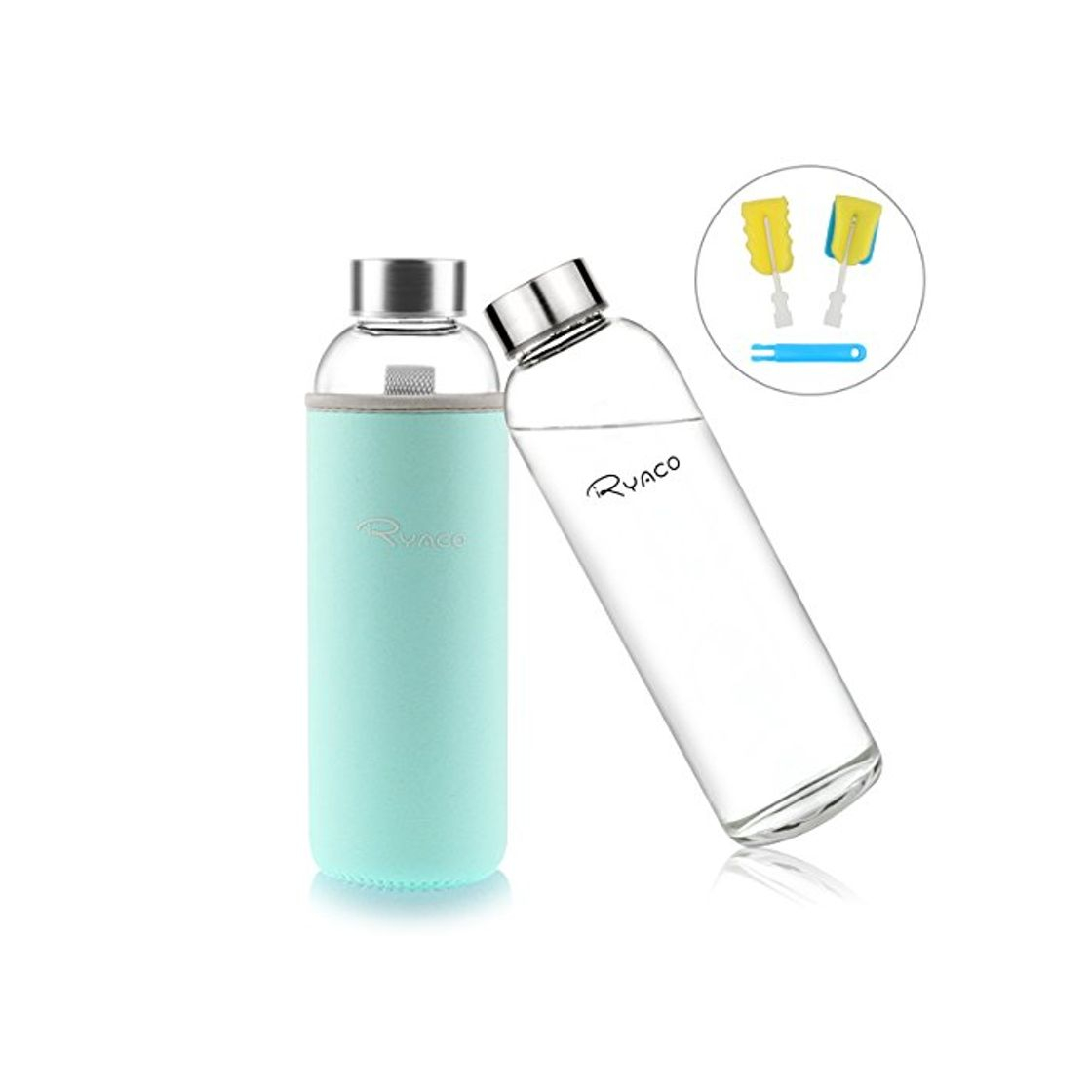 Social Botella de Agua Cristal 550ml, Ryaco Botella de Agua Reutilizable 18 oz,