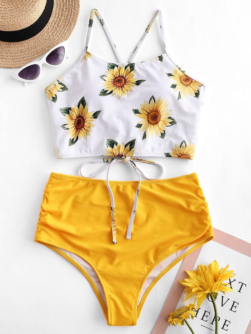 Social Zaful crisscross ruched sunflower 