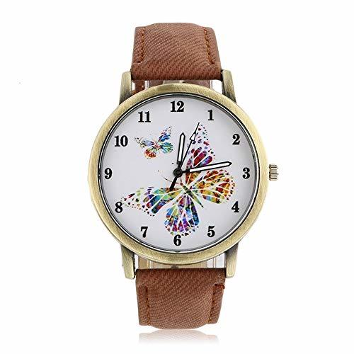 Reloj de Pulsera Mujer Correa Dorada Redonda Mariposa Reloj de Cuarzo Denim