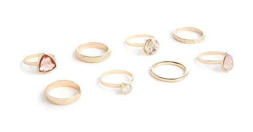 Pack 8 anéis pedras dourado | Bijuteria | Acessórios | Mulher - Primark