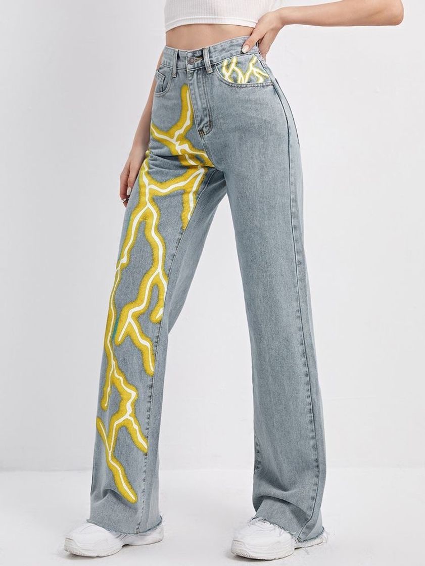 Fashion Calça larga com raio amarelo 