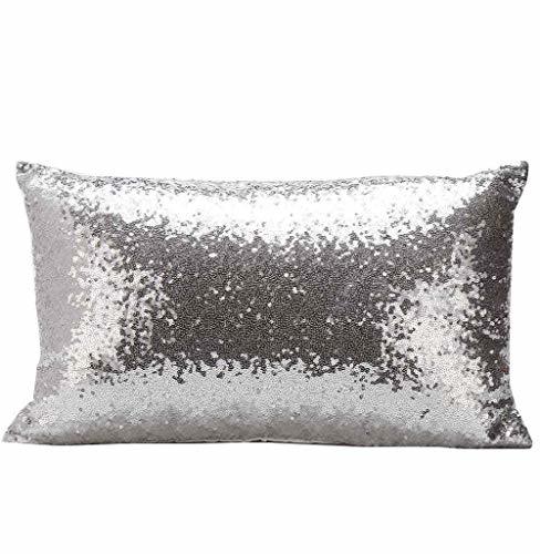 Suse nstone® Solid Color Glitter Lentejuelas Cojín Decorativo Caso, 100% algodón, Plata,