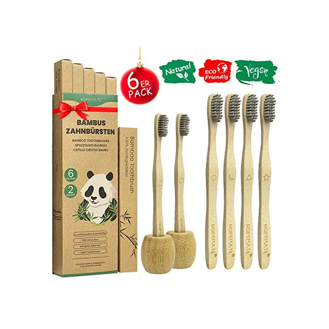 Social Cepillo Dientes Bambu Paquete de 6