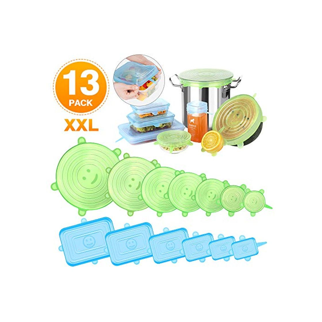 Social Newdora Tapas de Silicona Elásticas Reutilizables, 13 Piezas