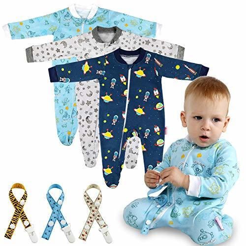 Lictin 6 Piezas Pijama para Bebé- Mameluco de Algodón con Cremallera con