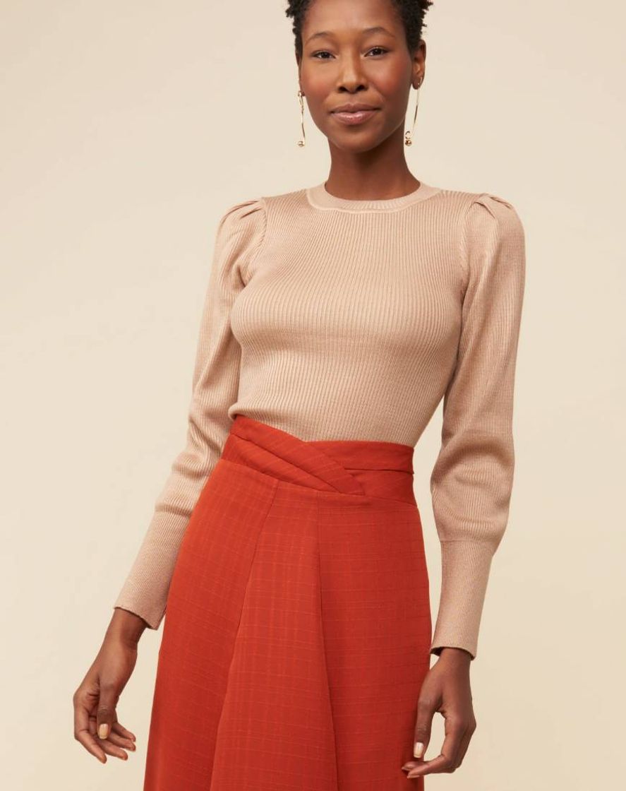 Social Blusa tricot neutra manga bufante