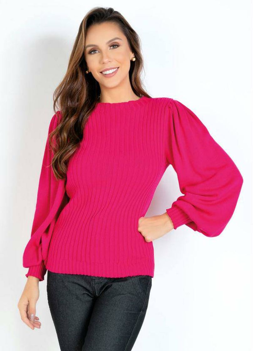 Social Blusa tricot pink mangas bufantes