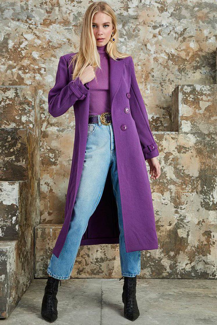 Social Sobretudo roxo casaco comprido