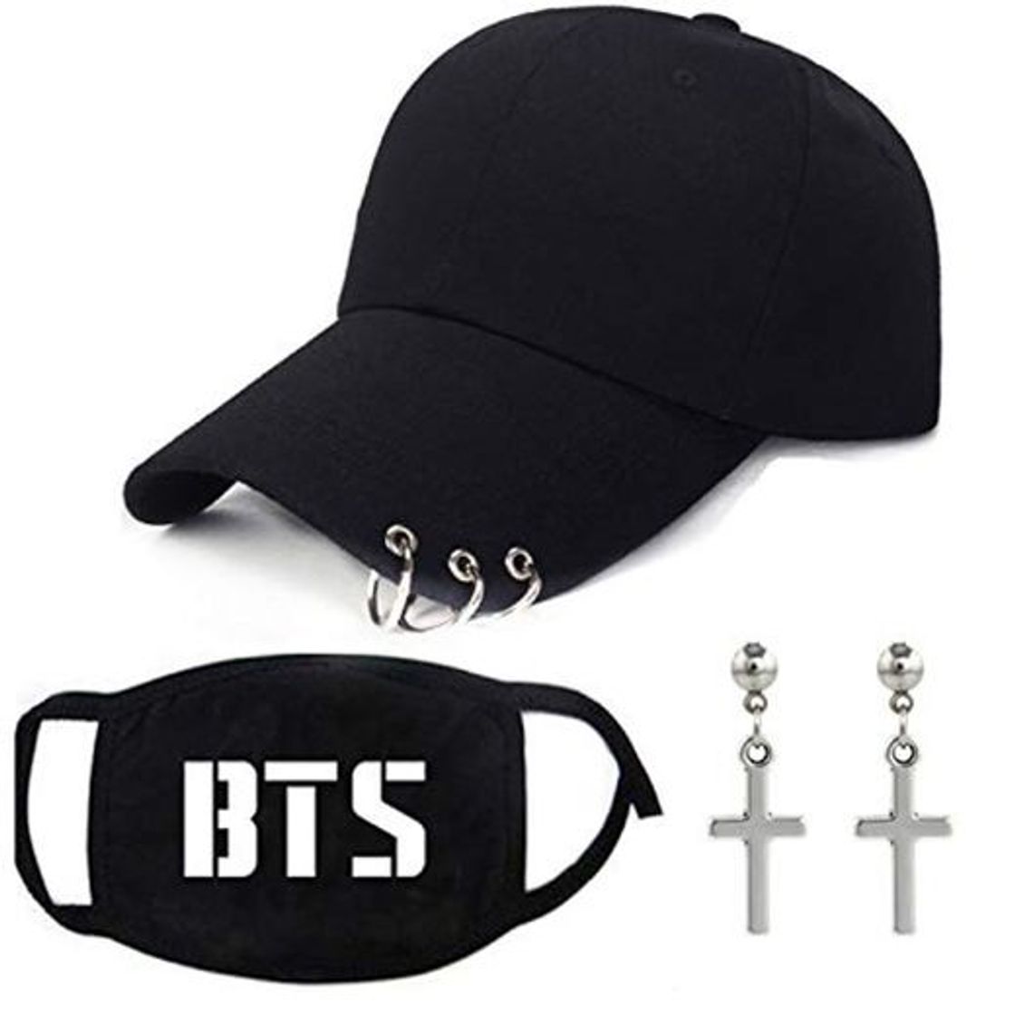 Beauty PPX BTS Bangtan Boys Gorra de béisbol Sombrero para el sol deportivo con máscara facial BTS y 2 piezas de pendientes cruzados KpoP para niños y niñas