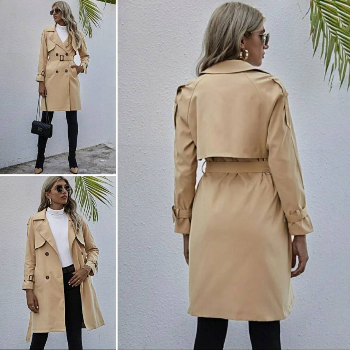 Moda Gabardina Bege Shein