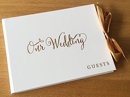 Producto White Wedding Guest Book Gift With Gold Ribbon