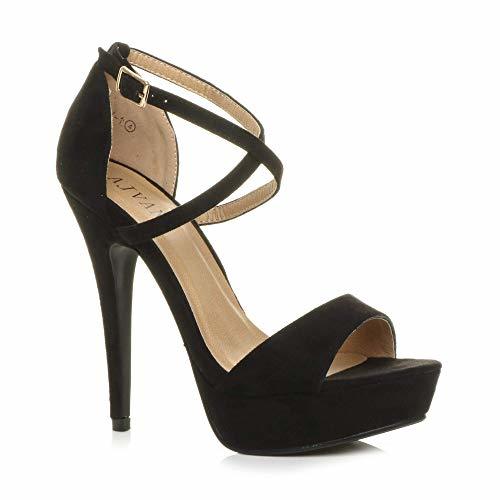 Fashion Mujeres tacón Alto Plataforma Fiesta Noche Boda Zapatos de Punta Abierta Sandalias