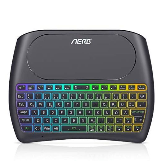 Aerb Mini Teclado inalámbrico retroiluminado, 2.4GHz Recargable Multimedia Teclado con Almohadilla táctil