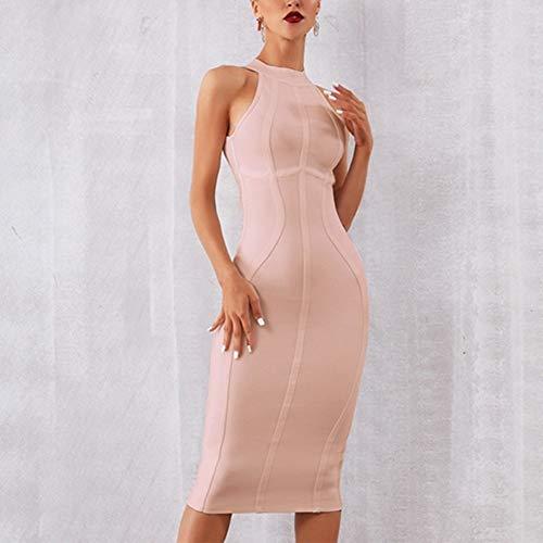 JJHR Vestido Mulheres Branco Vestido Vendaje Listrado Midi Bodycon Vestidos Sem Mangas Clubwear