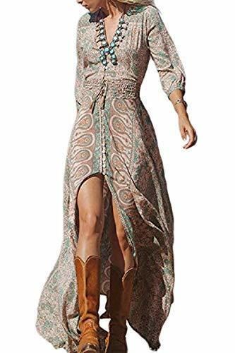 Estampado Floral Manga Larga Mujer Bohemia Tunic Swing Maxi Vestido De Fiesta