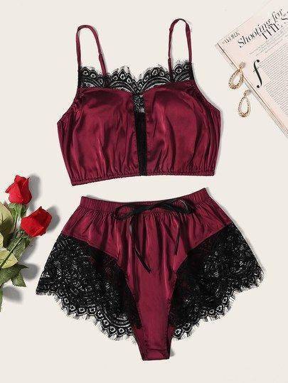 Social TIFIY Mujer Sexy Seda De Cetim Plus Size Bra Shorts Set Lingerie