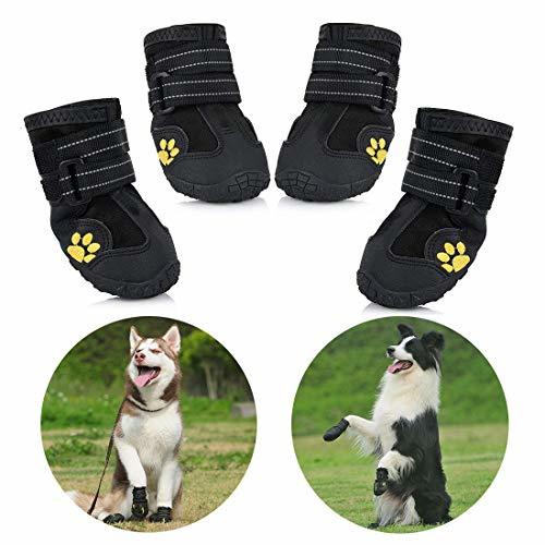 Place Zapatos para Perros, 4 Pcs Impermeable Zapatos Perro para Mediano y Grandes