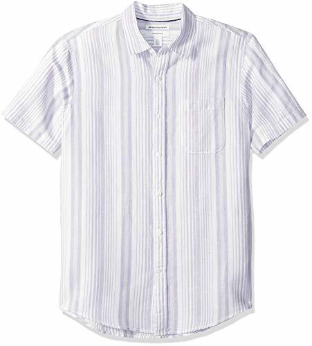 Fashion Amazon Essentials - Camisa de lino a rayas, de manga corta y