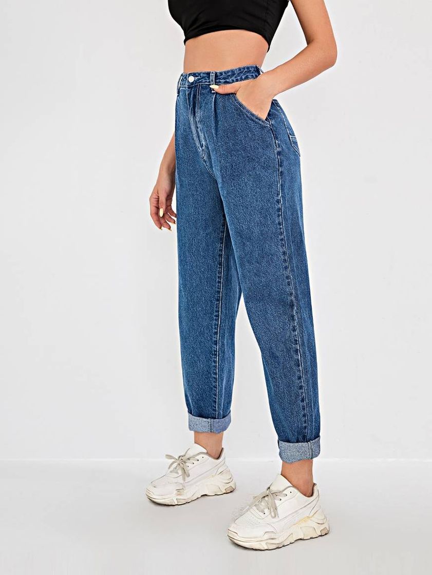 Moda Botão simples ocasional jeans shein