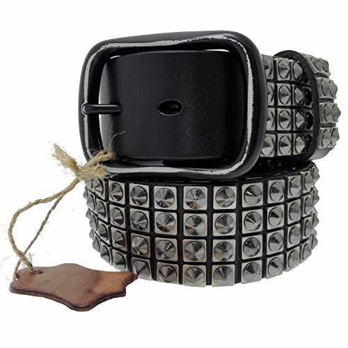 Social H&W Cinturón de Cuero Verdadero Real Hombre 40mm con Tachuelas Hebilla de