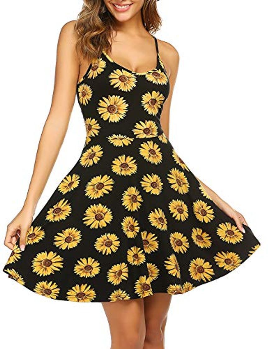 Social UNibelle Vestidos Mujer Verano Sin Mangas Falda Floral Corto Casual Sexy Dress Girasol L