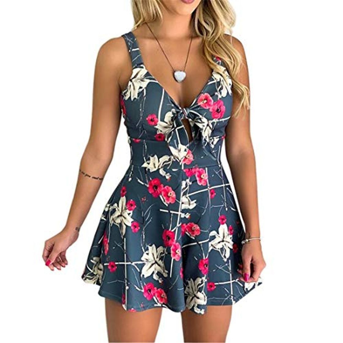 Social DRESHOW Mujer linda playa de verano estampado de flores frío Shouler mono