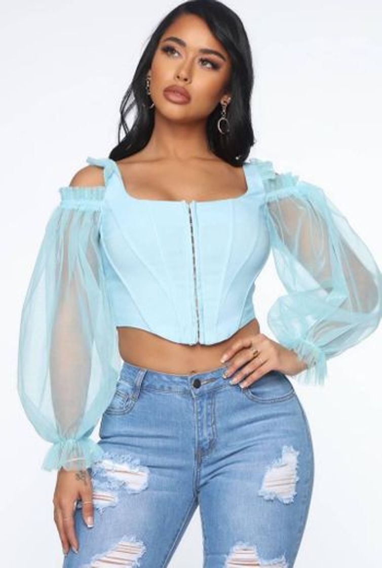 Fashion Corset ruffle top blue