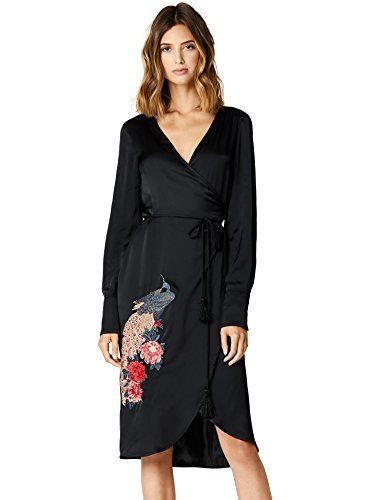 TRUTH & FABLE Vestido Cruzado con Bordado Mujer, Negro