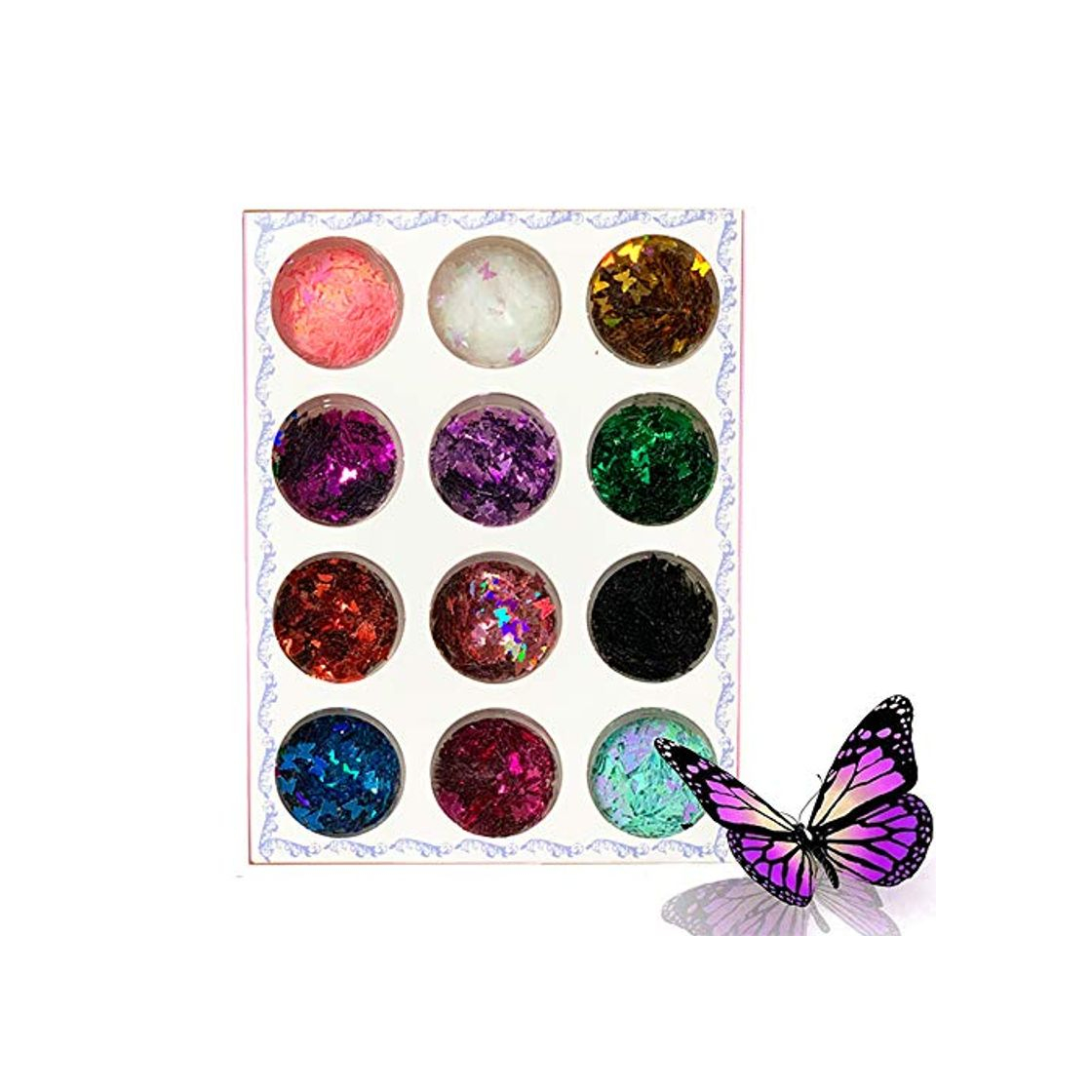 Social Kalolary 12 Colores Lentejuelas Glitter Uñas Decoracion Nail Sequins Confeti Nail Holográfico Mariposas Mixtos para Manicura Arte de Uñas Maquillaje Festival Cuerpo DIY