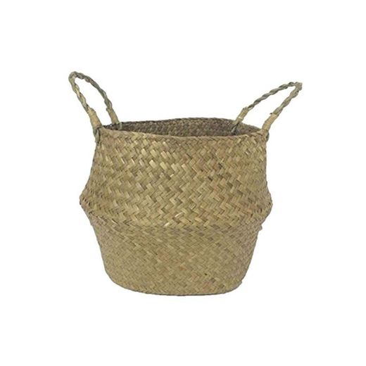 SODIAL Seagrass cesta de cesteria de mimbre plegable colgante maceta de flores