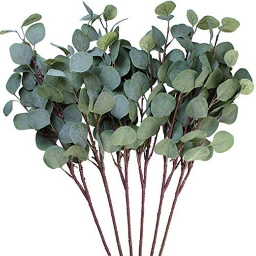 3 hojas de eucalipto Amkun de plata artificial en rama