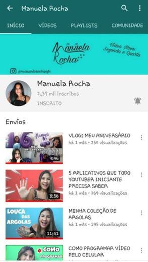 Meu canal no YouTube "Manuela Rocha"